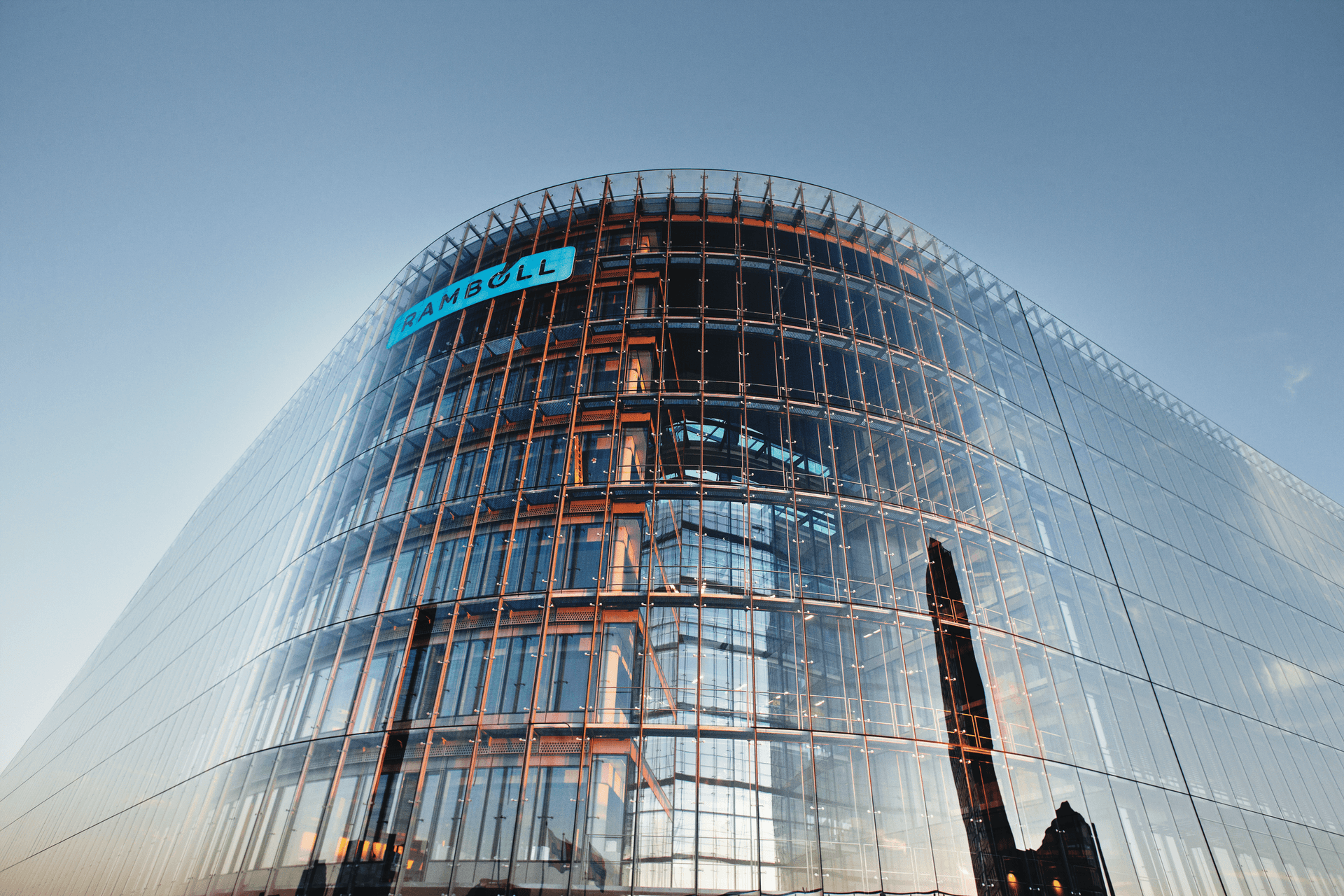 View of Ramboll logo on the Head Office facade